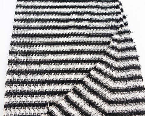 Fancy Black and Off White Stripe Open Weave Sweater Knit Fabric 1.25 yards OSK00144
